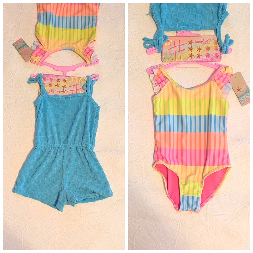 NWT Toddler Swimsuit And Romper Coverup Set